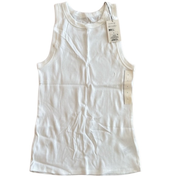 WOMENS RACERBACK WHITE RIBBED TANK TOP SCOOP BOTTOM LIGHTWEIGHT LARGE - Picture 1 of 10